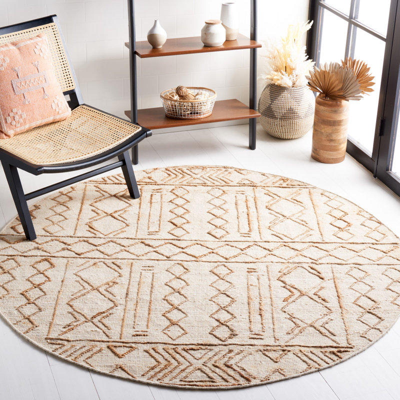 Karlena Natural Fiber Hand Loomed Jute/Cotton Southwestern Rug in Beige, Round 6'