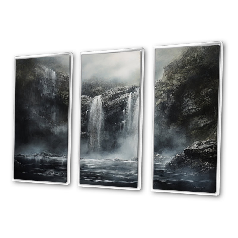 Ensemble de salon Waterfall Cliff Scenery Magic I - Waterfall Wall Art, H 28 po x l 36 po x P 1 po, Cadre flottant blanc