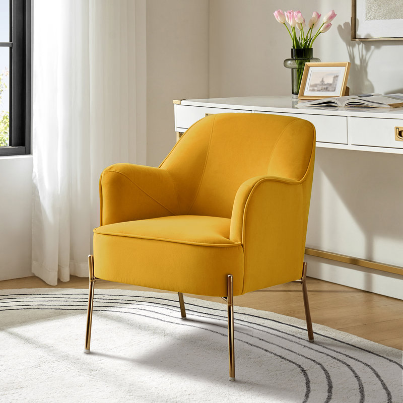 Cleo 26" Wide Contemporary Chair with Recessed Arms, Mustard Velvet