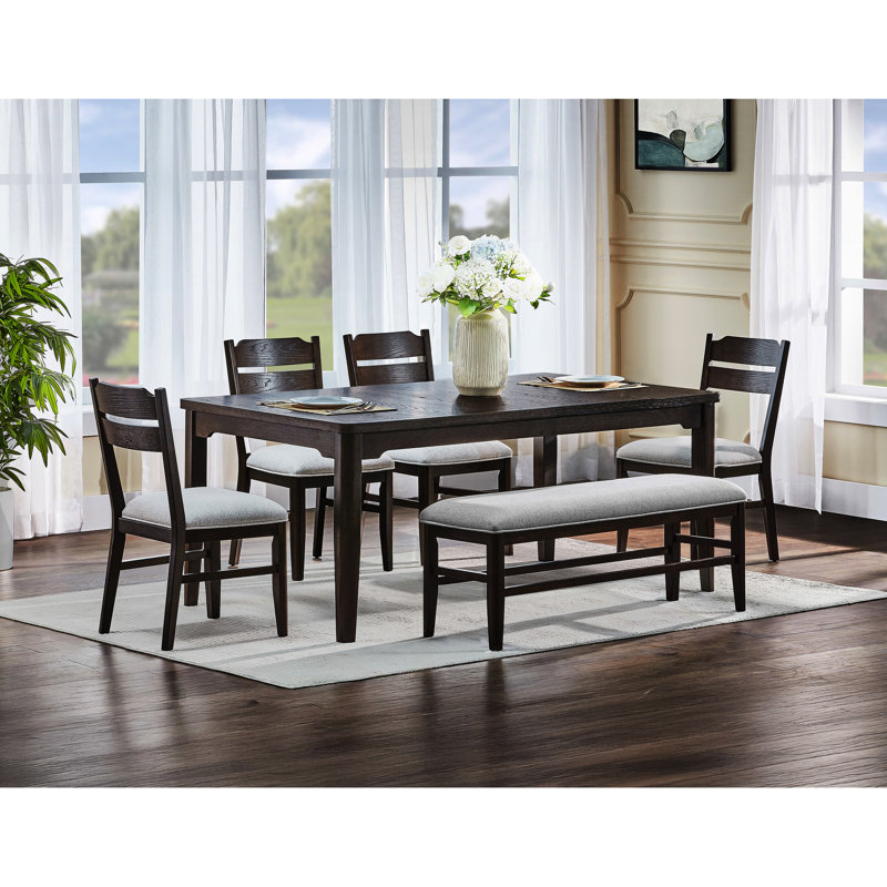 Contemporary 1Pc Dark Oak Finish Bench With Gray Upholstery Seat For Dining Room, 50"W X 16"D 19"H, Wooden Frame Style