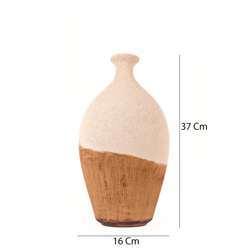 Hand-Painted Decorative Pot, Ecru, 6.3 in Diameter x 14.6 in Height | Durable Ceramic Body | Perfect for Indoor Plants & Home Décor, Elegant Design to Enhance Any Space, Ideal Gift Option