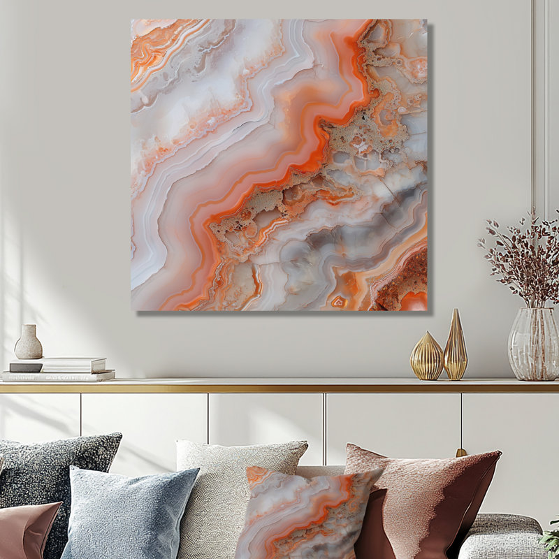 Impression sur toile orange orange et éthérée Harmony of Agate II - géode de pierre, Wrapped Canvas, Does Not Apply