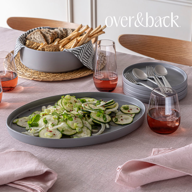 Gray Ceramic Oval Serving Platter, 11" Wide