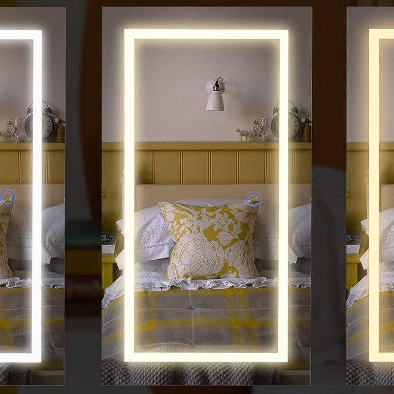 Jewellery Armoire with LED Lighted Mirror, Frameless Mirror with 3 Colour Lights, Hanging Organizer with 2 Drawers, Black