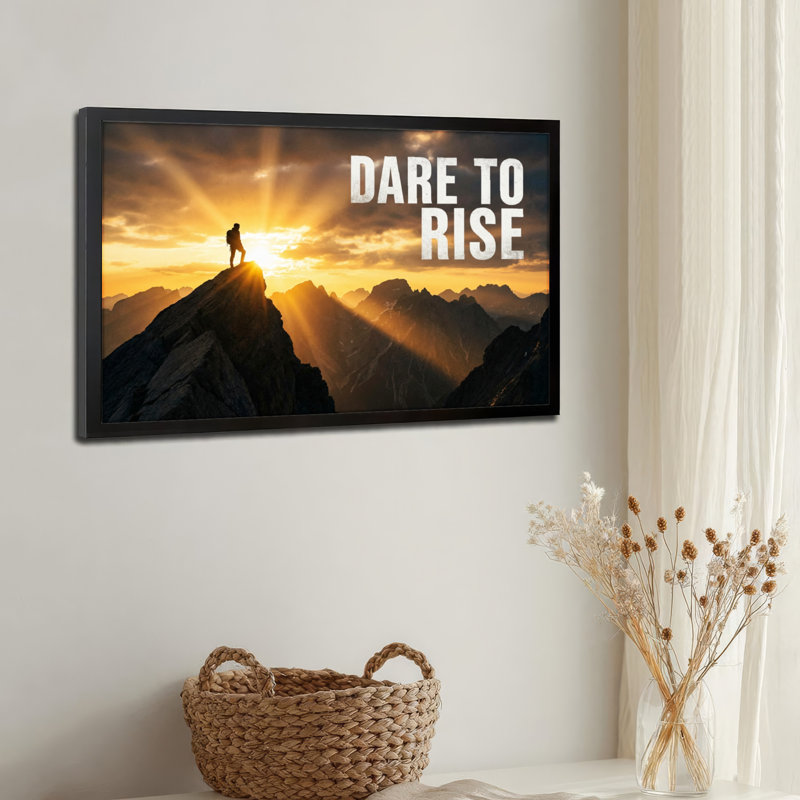 Toile noire encadrée en bois noir pour le salon, la chambre à coucher, le bureau ou le vestibule - décoration murale décorative avec lever de soleil