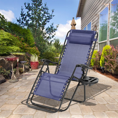 Zero Gravity Lawn Chairs Foldable Patio Recliner Lounge Outdoor Camp Chairs W/Pillow & Cup Holder by Arlmont & Co.