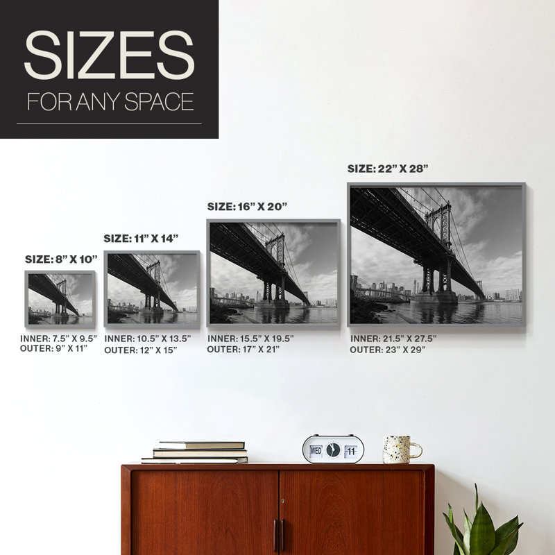 Manhattan Bridge -Framed Print - Restickable, Gray, 22" H x 28" W