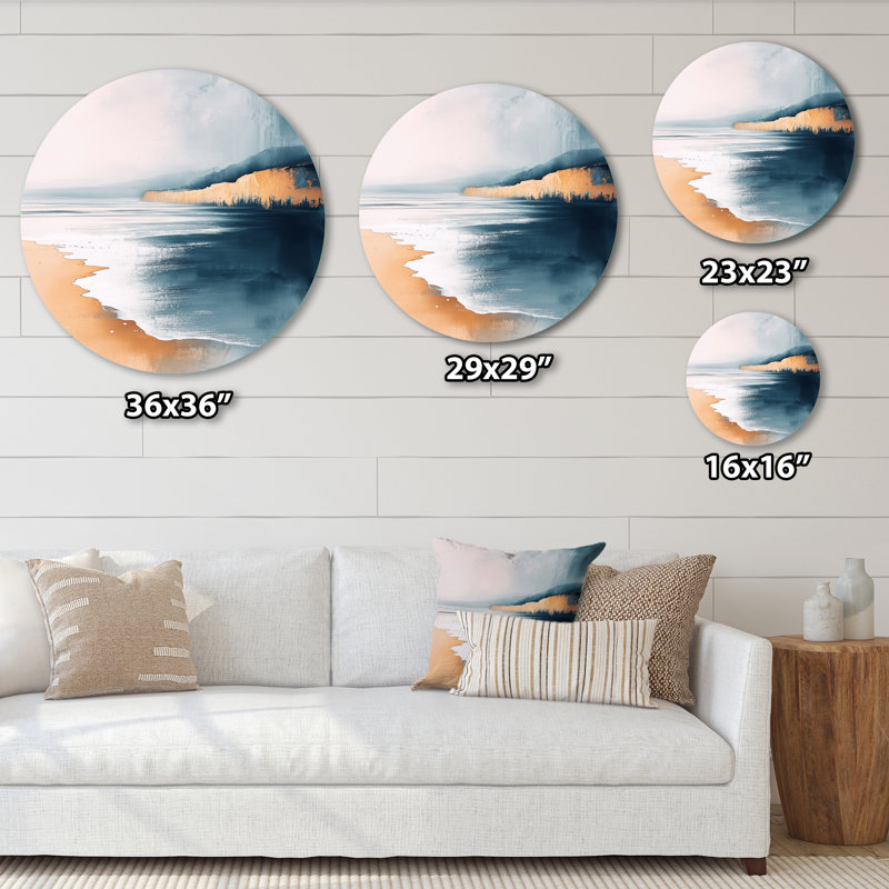 Sable côtier bleu et blanc - Art mural rond traditionnel en métal, L 23 po x H 23 po