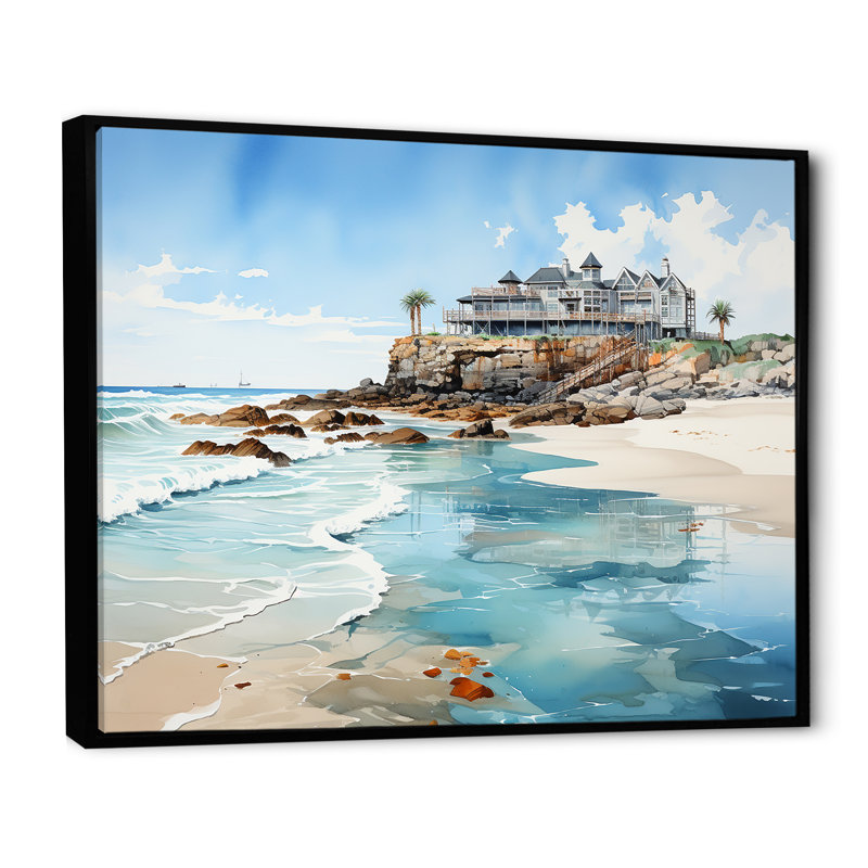 Pinder - Coastal Pier, art mural, H 24 po x l 32 po x P 1 po, Cadre flottant noir