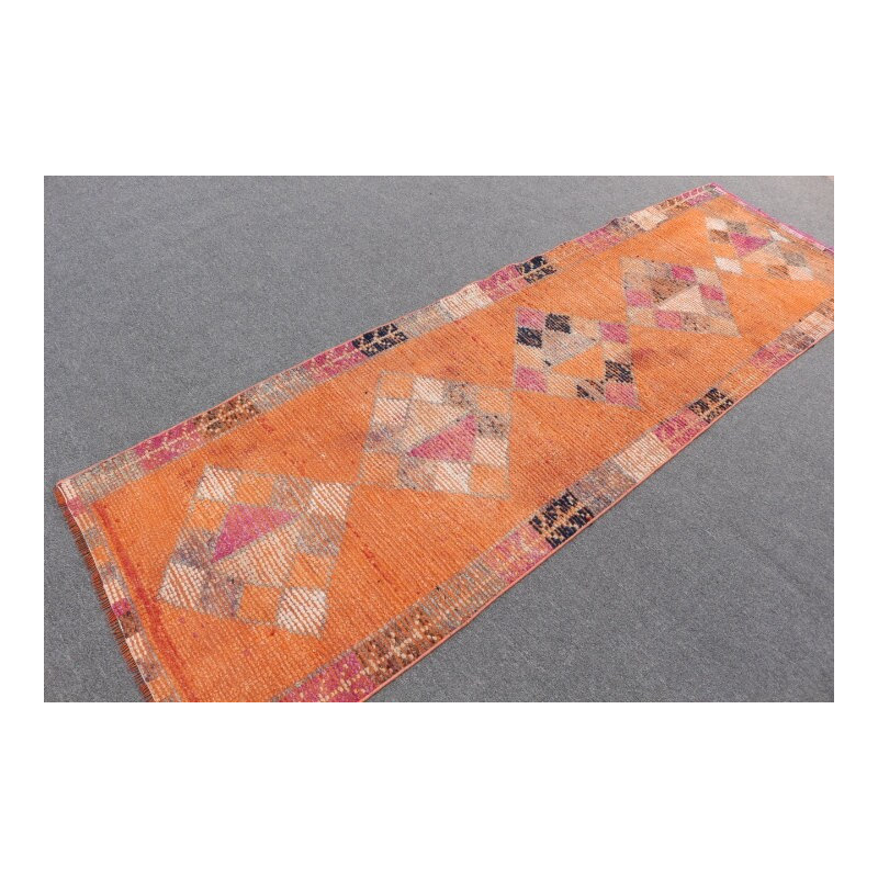 Tapis de couloir rétro tissé à la main à motif géométrique orange vif qui fait sensation