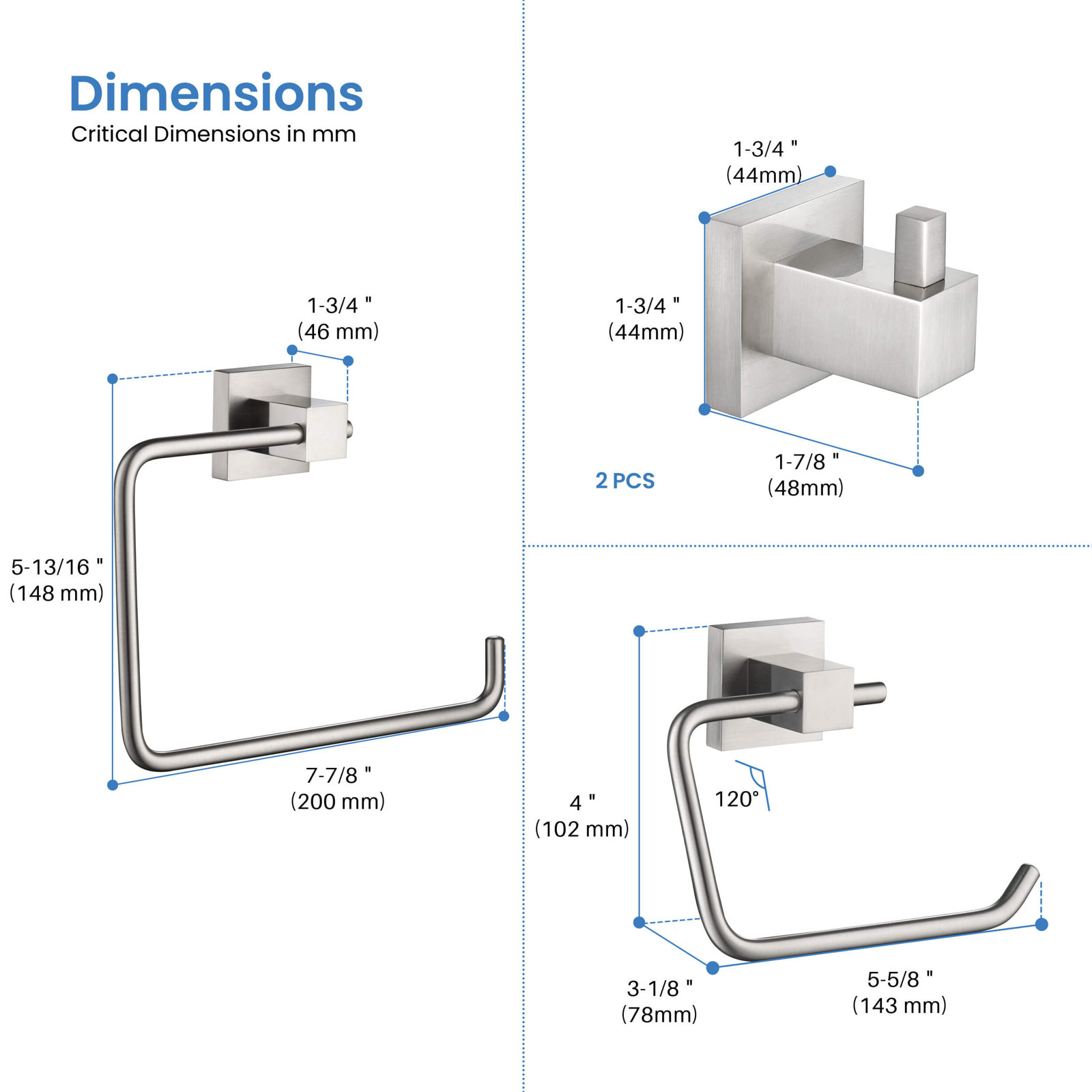 Cube 4-Piece Bathroom Hardware Set, Brushed Nickel