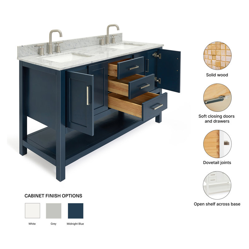 Magnolia Bath Vanity Rectangular Basin S073DCW2R, Rectangle, Midnight Blue, 61"