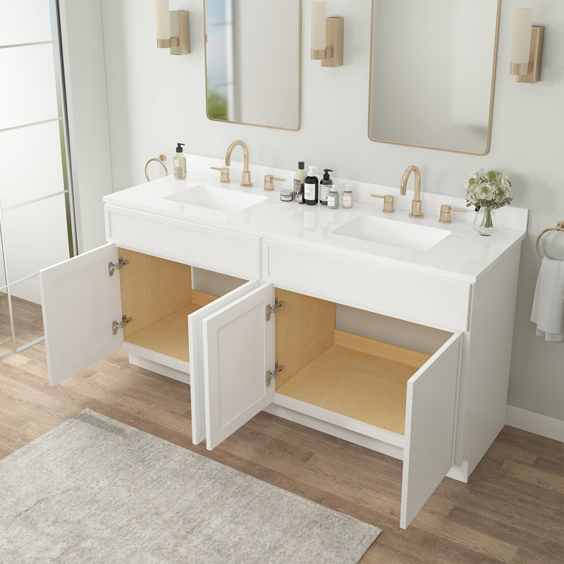60" Double Bathroom Vanity Base Only, White