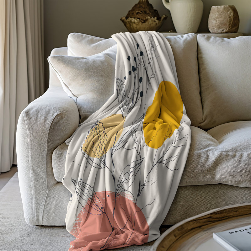 Simple Leafy Impressions - couverture en sherpa de qualité supérieure - reproduction d'art luxueuse, Grand lit