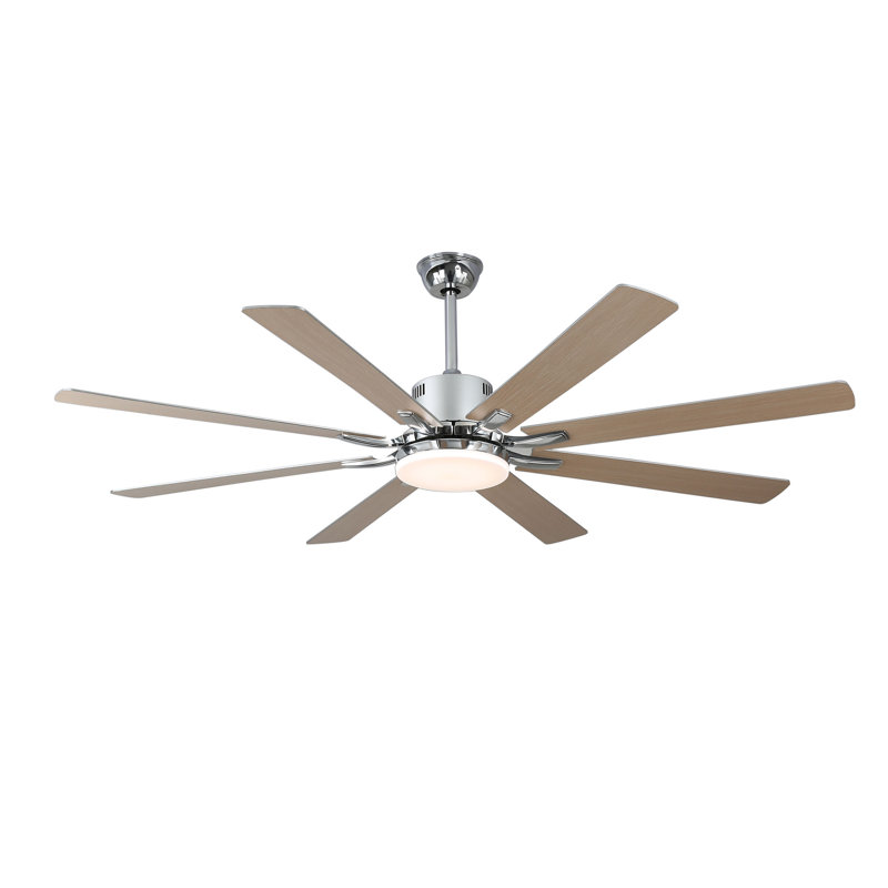 Ventilateur de plafond moderne Synia 72 po avec lumière et télécommande, moteur CC réversible à 6 vitesses, DEL à intensité variable, grand ventilateur de plafond chromé pour salons
