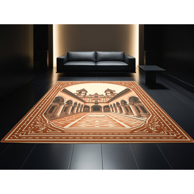 Soft Plush Queanbeyan Cusco Plaza Armas Vintage Block Print Area Rug in Brown – LightBrown Binding