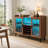 47'' W Walnut Sideboard Buffet Cabinet with LED Wine Rack, Open Storage Shelves and Metal Frame-615466943