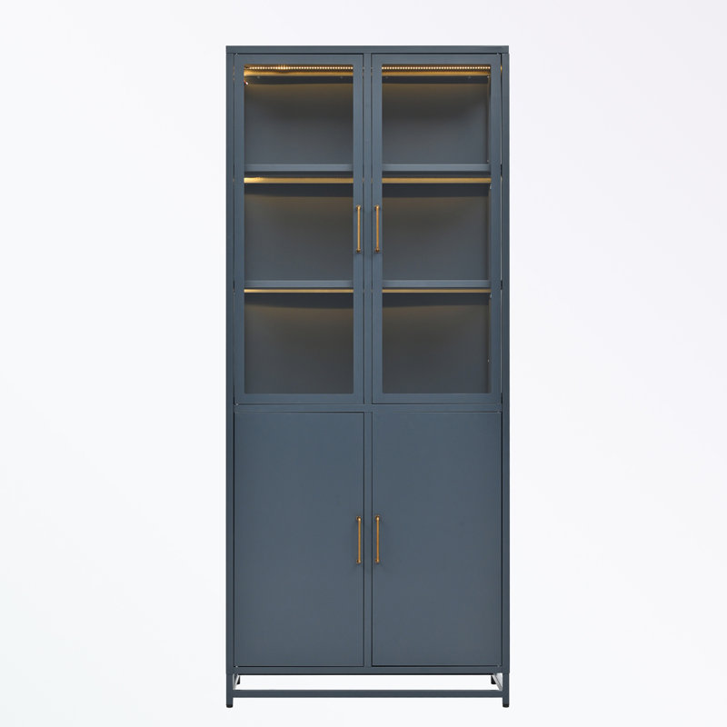Accent cabinet with four doors and metal handles, Dark Blue 