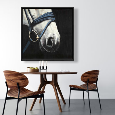 Horse with Harness - Rustic Animals Framed Canvas Decor