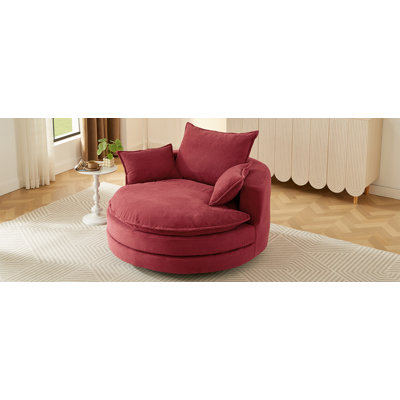 Fauteuil d'appoint demi-tonneau pivotant à 360 ° avec chaise à double tonneau pivotant de 57,5 po avec coussin double épaisseur et 3 coussins amovibles pour le salon, la chambre à coucher, le bureau et l'hôtel, rouge