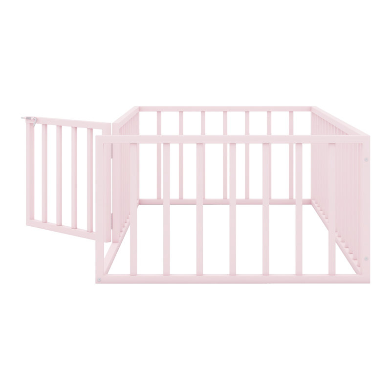 Structure de lit en métal avec clôture et porte, Lit simple, Rose