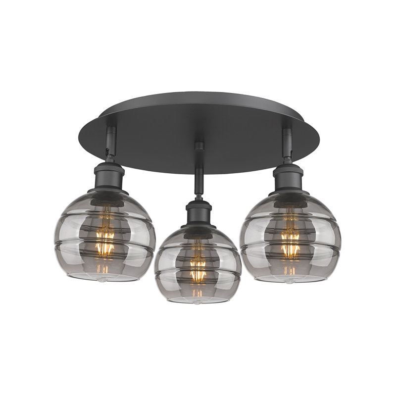 Plafonnier semi-encastré Glassoff, Gris fumée clair, H 8,88 po x l 17,63 po x P 17,63 po, Noir mat