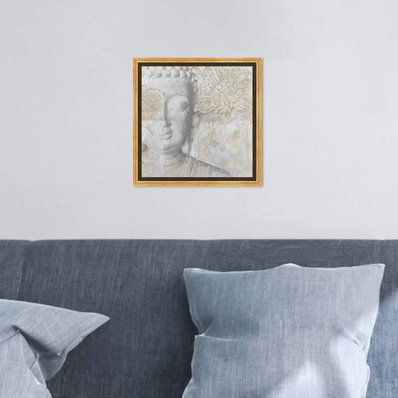 Calm Side, Asian Buddha Flowers Traditional - impression sur toile, H 13 po x l 13 po, Cadre en plastique doré