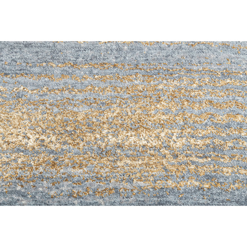 Hand Knotted Abstract Area Rug in Light Blue/Gold/Gray, Rectangle 10' x 14'