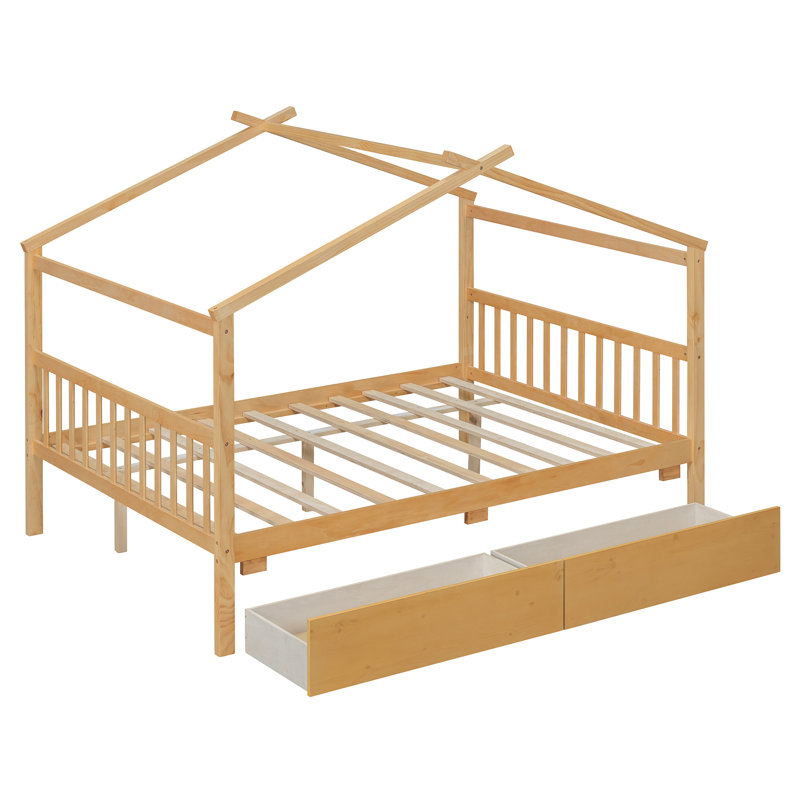Pittston 2-Drawer Standard Bed Wooden House Bed, Twin, Walnut