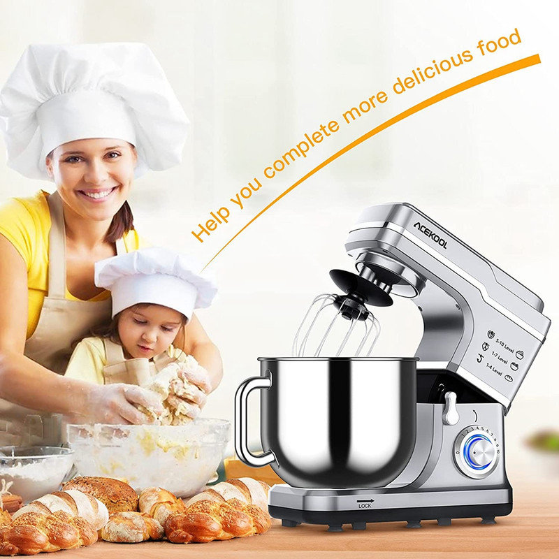 NANAN 10 Speed 7.5 Quarts Stand Mixer, Silver