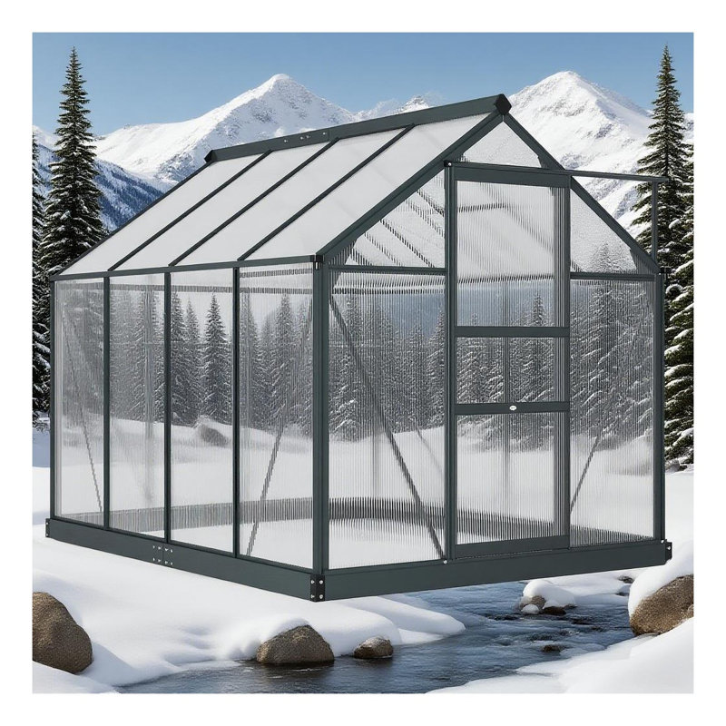 Serre grise en aluminium gris avec panneaux en polycarbonate, 6,2 pi x 8,3 pi x 6,6 pi