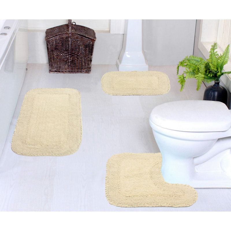 Aceyon Plush Cotton 3 Piece Bath Rug Set, Ivory