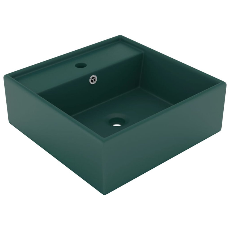 Belfry Bathroom Spurlock Ceramic Square Sink with Overflow, Dark Green
