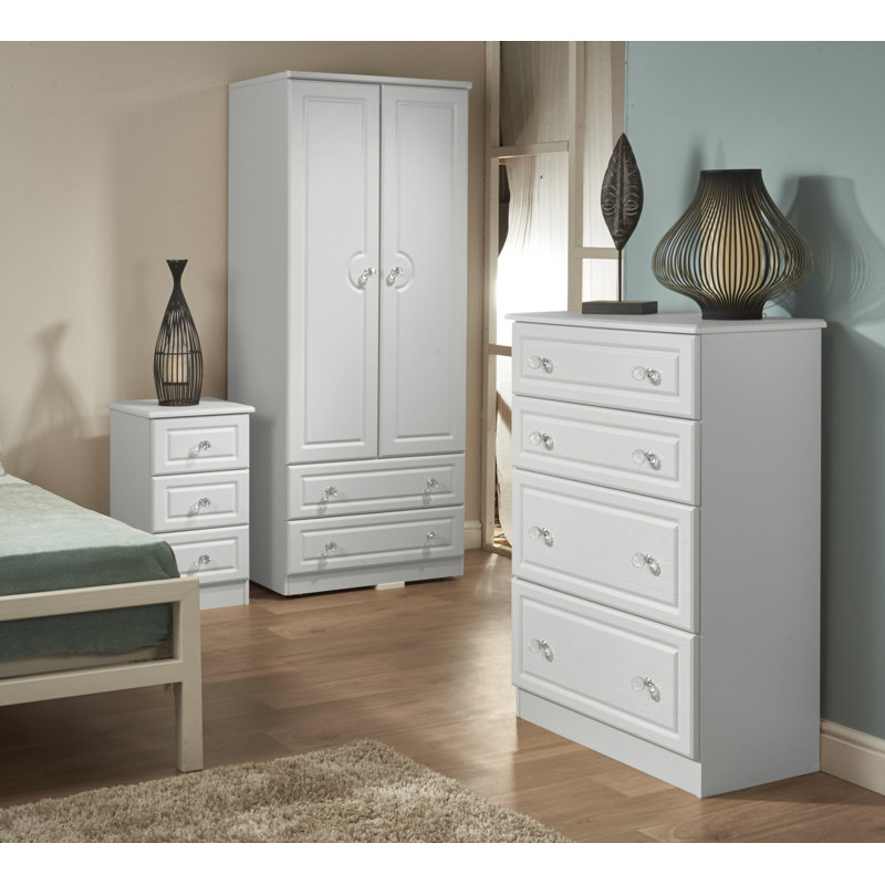 Fully Assembled Asphodèle 3 Drawer Bedside Table, White Ash