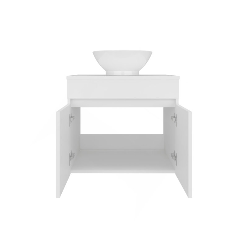 Meuble-lavabo de salle de bain avec lavabo, 2 portes, blanc, Blanc