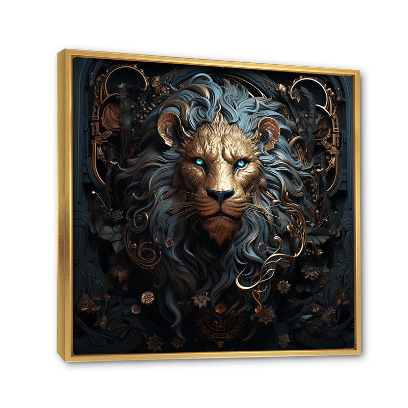 Majestic lion II - Lion, art mural, H 36 po x l 36 po x P 1,5 po, Cadre flottant doré