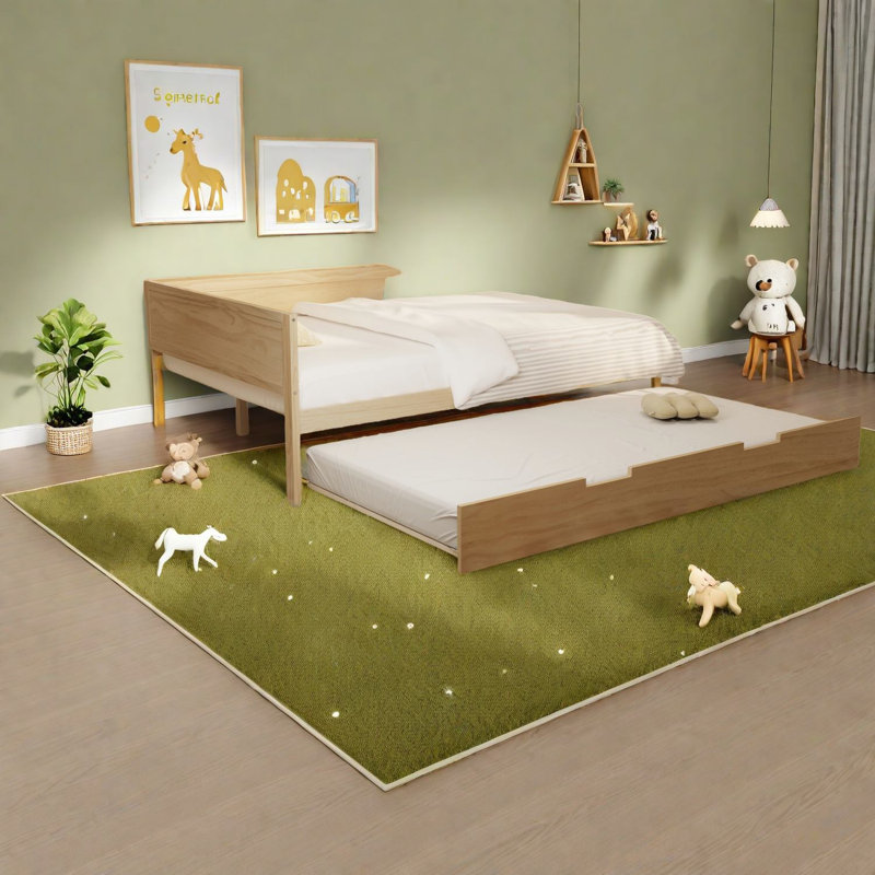 Multifunctional Wooden Beds With Storage Shelves, Natural Wood Frame, Modern Home
