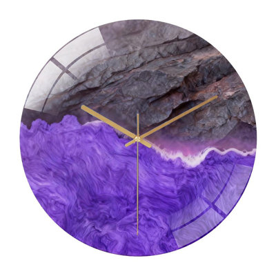 12" Round Tempered Glass Wall Clock with Silent Quartz Movement