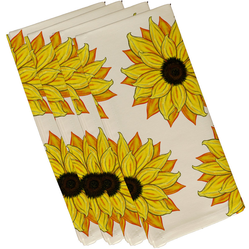 Ensemble de serviettes 4 pièces Vieux Sunflower Power Flower, L 18 po x L 18 po, Jaune