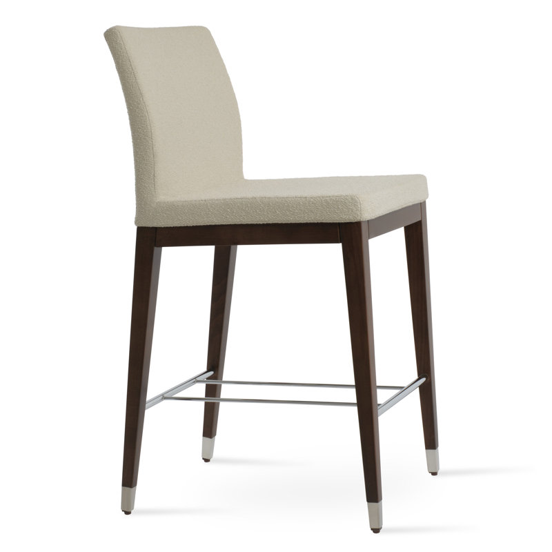 Tabouret de bar et de comptoir en bois Aria, Tabouret de bar (siège d'une hauteur de 29 po), Bouclé blanc cassé