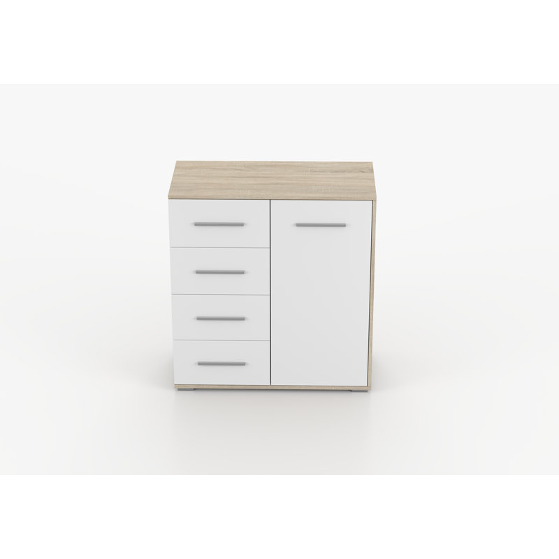 Tamarkus 90 cm W Chest of 4 Drawers, Sonoma Oak front/White doors