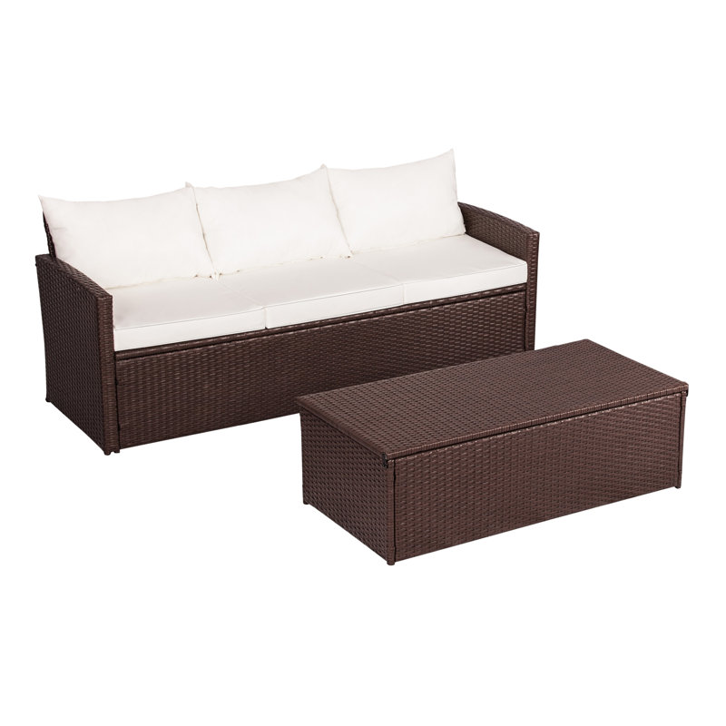 Ensemble de conversation à assise profonde avec coussins Avamonroe, Gris, Cadre brun foncé, Brun foncé
