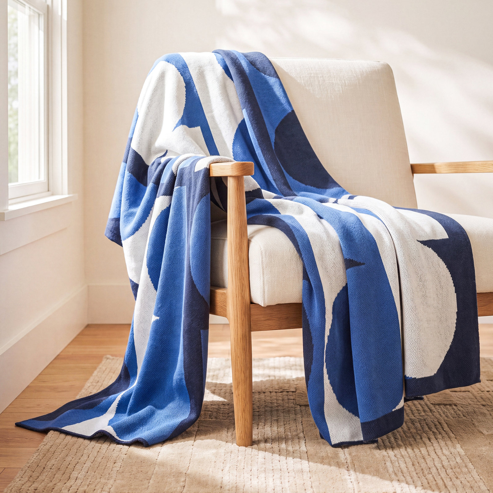 Nimbus Knit Throw Blanket, Blue/Ivory