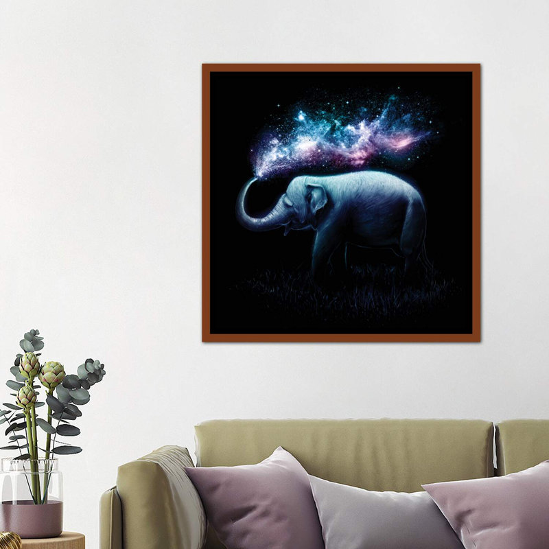 «Elephant Splash» - Impression sur papier avec cadre flottant, H 37 po x l 37 po x P 1,5 po