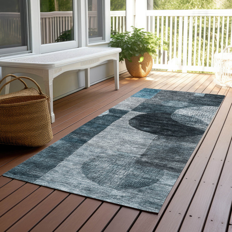 Amara Teal Washable Indoor-Outdoor Rug - , 2'3" x 7'6"