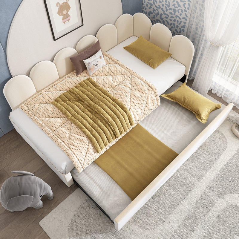 Lit de jour simple rembourré en velours avec lit escamotable, canapé-lit pour invités, structure à lattes en métal, lit simple, beige (sans matelas)