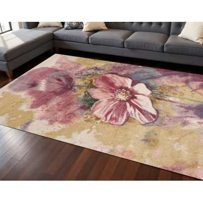 8' X 11' Yellow And Pink Floral Area Rug