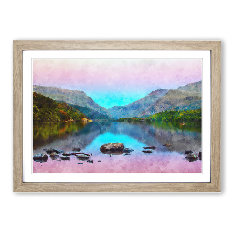 Padarn Lake in Snowdonia Wales - Picture Frame Painting on MDF, Oak Framed, 27cm H x 36cm W x 2cm D