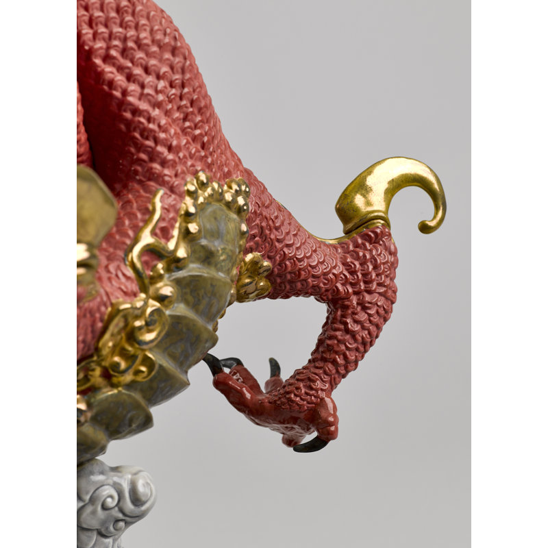Auspicious Dragon Figurine, Red/Yellow/Gray
