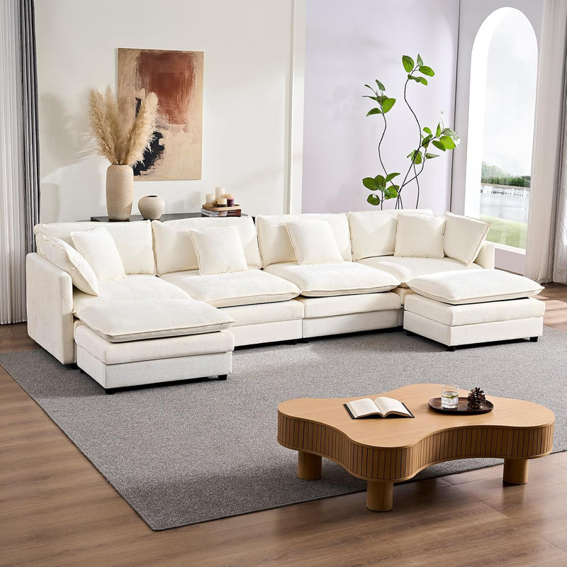132" Oversized Cloud Sectional Sofa - 6-Piece U-Shaped Couch Set With 2 Ottomans, Ultra-Plush Chenille Fabric, Deep Seating & Modular Design For Spacious Living Rooms